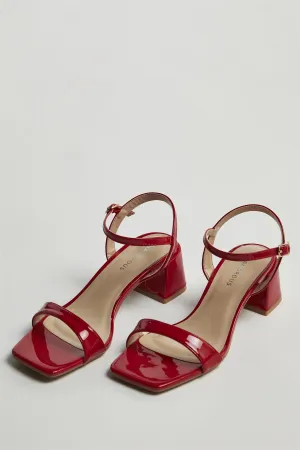 Cherry-Red Low Block-Heel Sandals