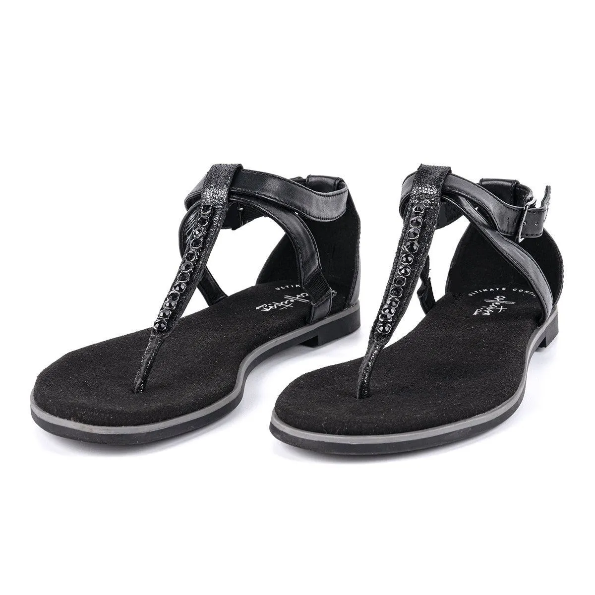 Clarks By Collection Strap Flat Sandals Leather Black Colour For Women