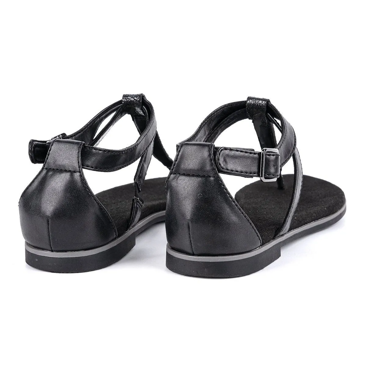 Clarks By Collection Strap Flat Sandals Leather Black Colour For Women