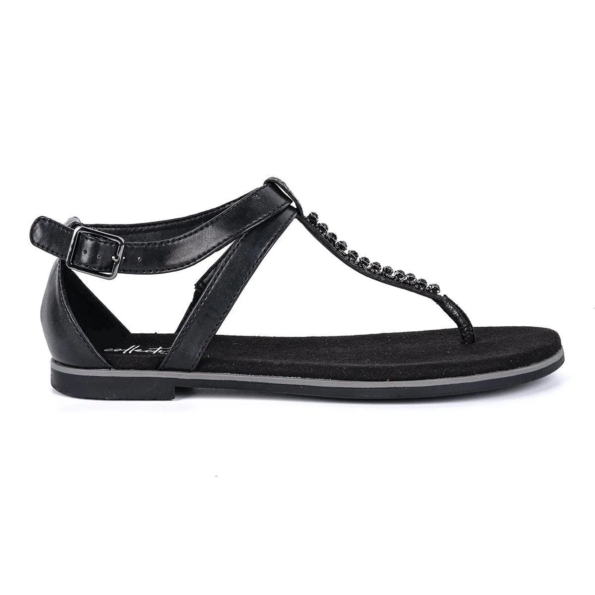 Clarks By Collection Strap Flat Sandals Leather Black Colour For Women