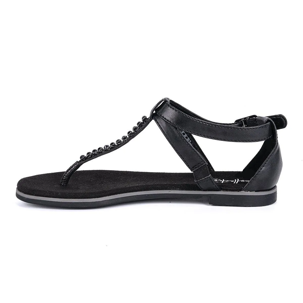 Clarks By Collection Strap Flat Sandals Leather Black Colour For Women