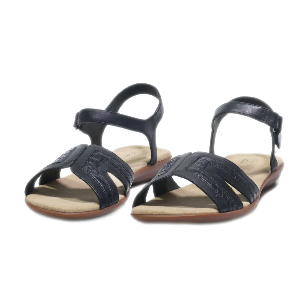 Clarks Flat Sandals Leather Black Colour For Women