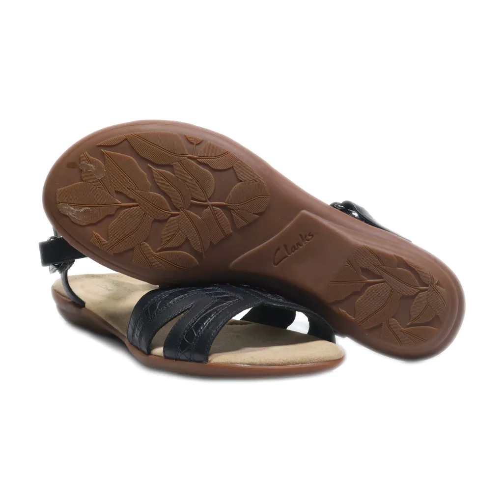 Clarks Flat Sandals Leather Black Colour For Women