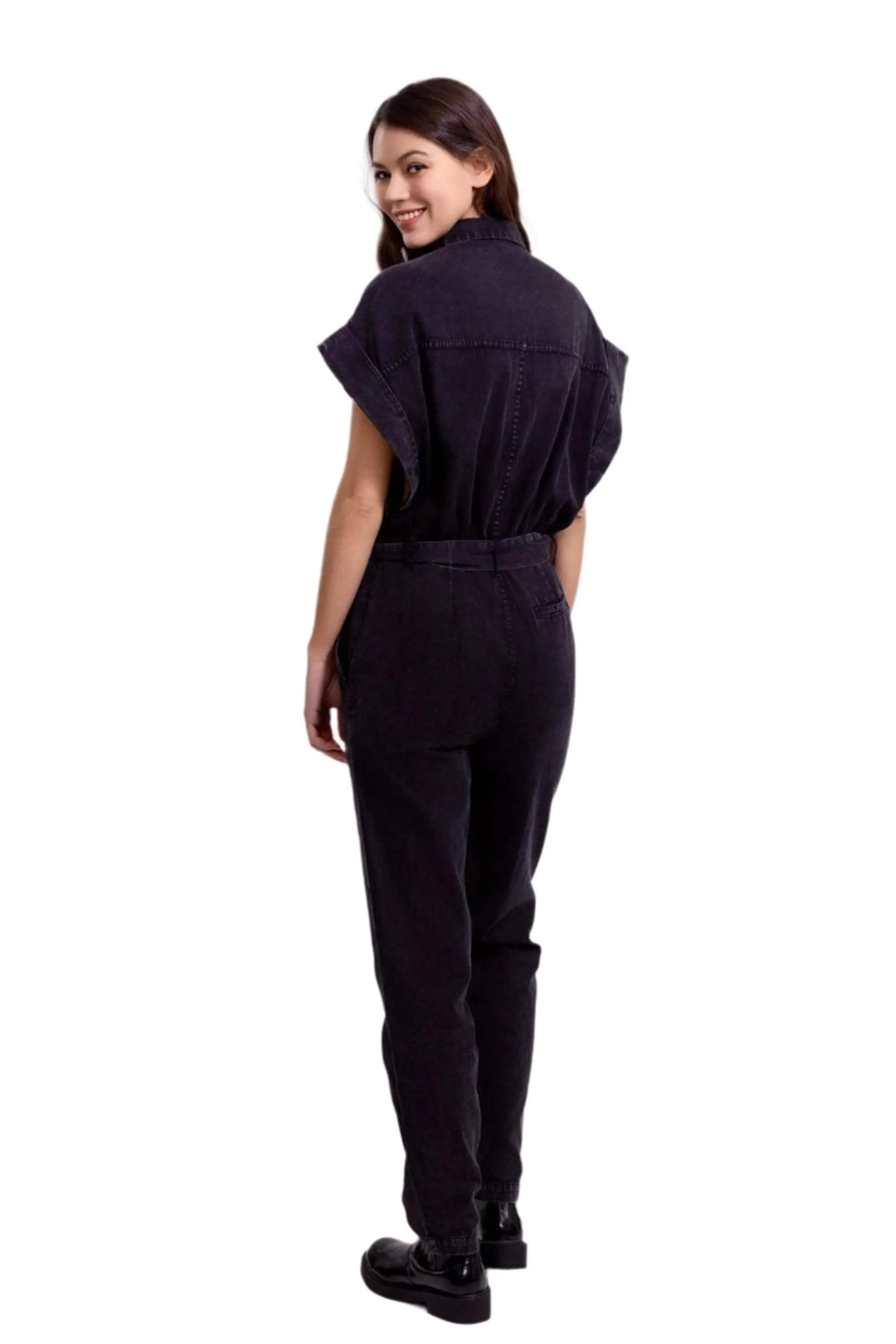 Clever Alice Denim One Piece Jumpsuit in Black