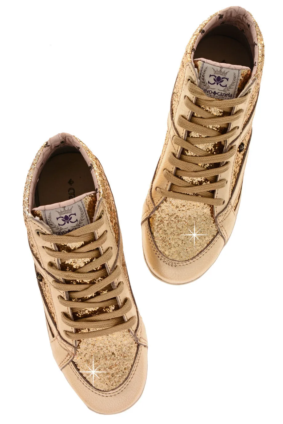 CRAVO & CANELA STARLA Gold Glitter Sneakers