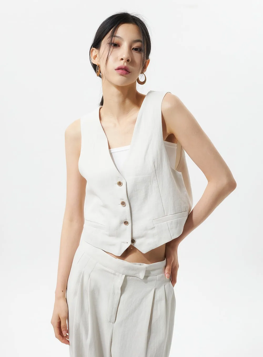 Cropped Button Vest IU326