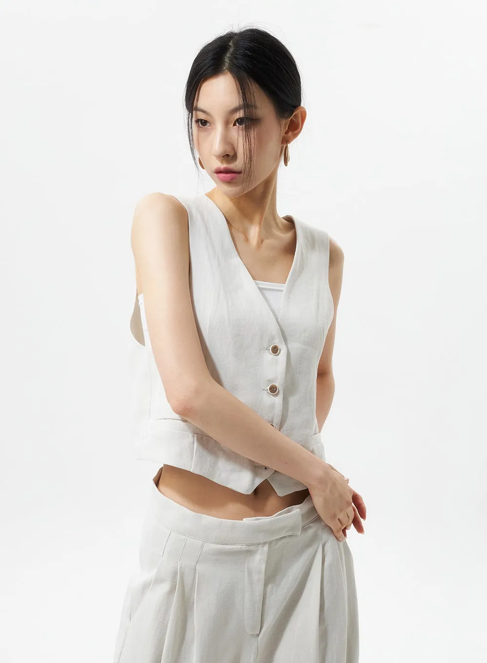 Cropped Button Vest IU326