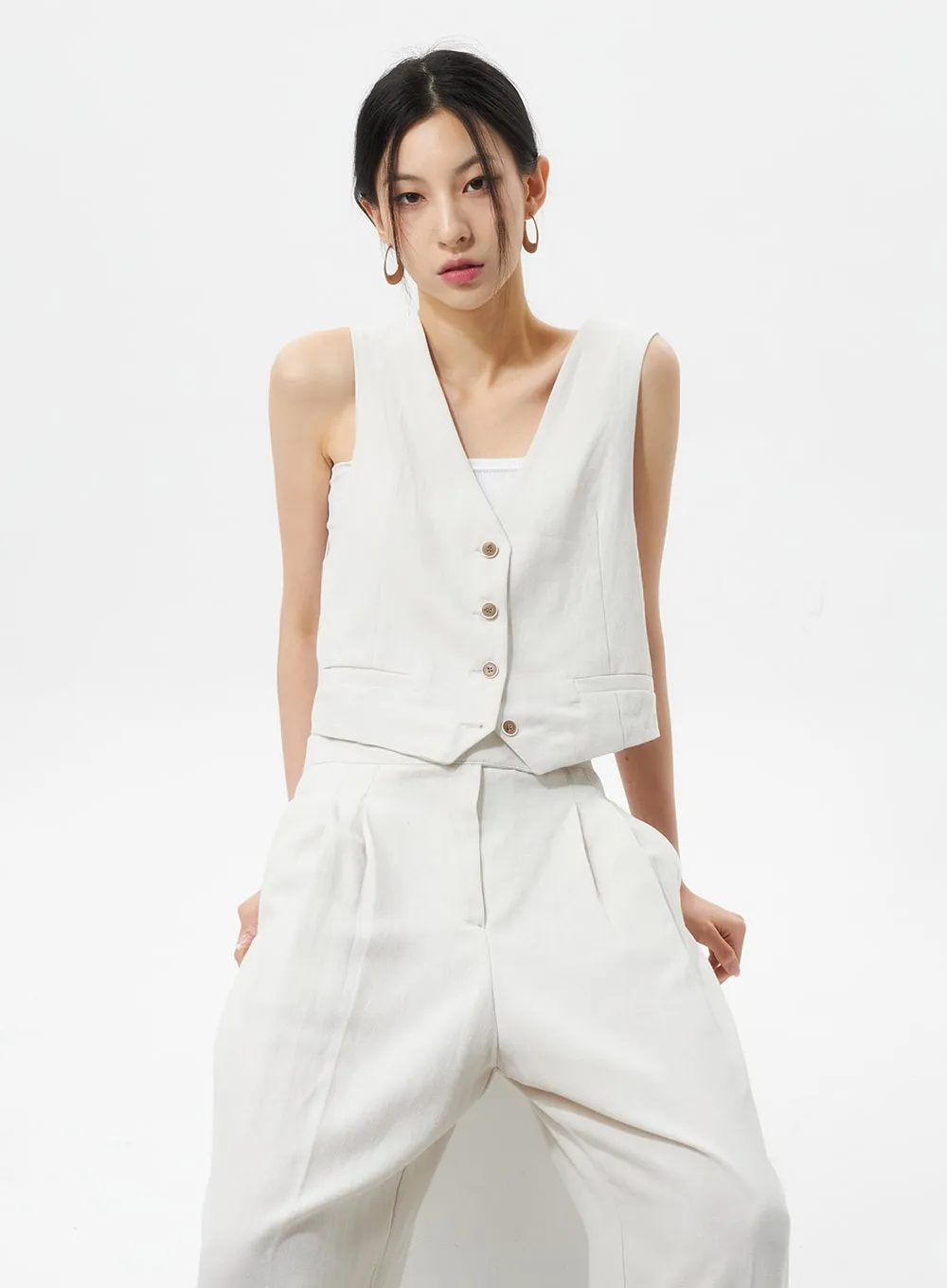 Cropped Button Vest IU326