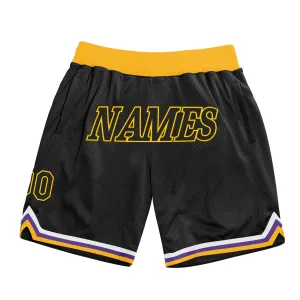 Custom Black Black-Gold Authentic Throwback Basketball Shorts