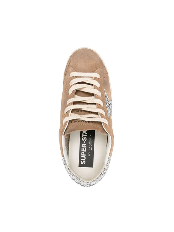 Distressed Suede Glitter Super Star in Tan