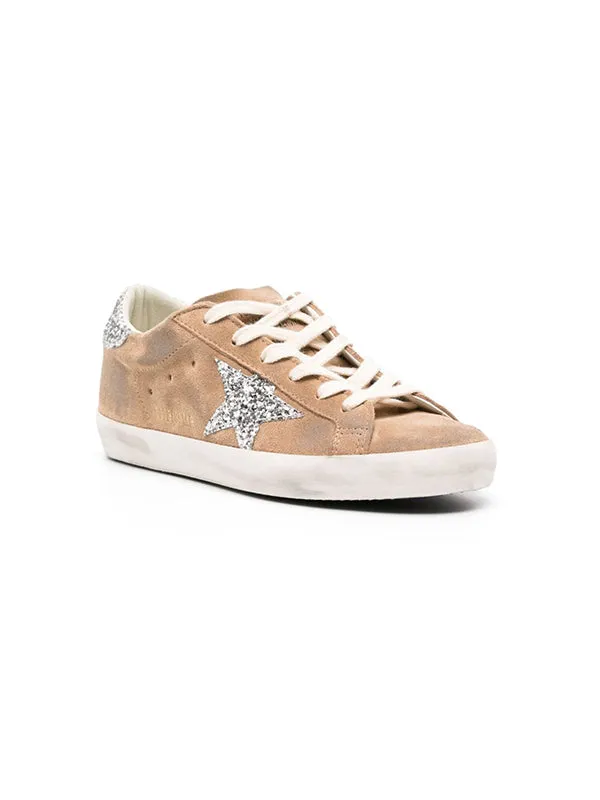 Distressed Suede Glitter Super Star in Tan