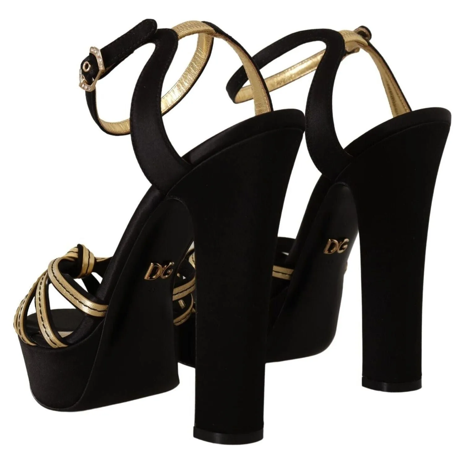 Dolce & Gabbana Elegant Black Gold Ankle Strap Heels Sandals