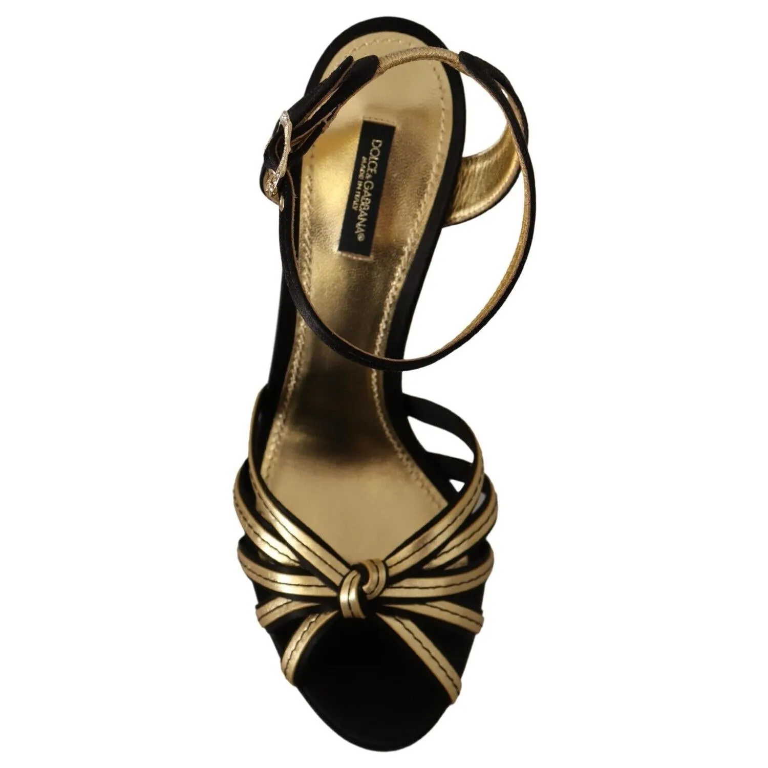 Dolce & Gabbana Elegant Black Gold Ankle Strap Heels Sandals