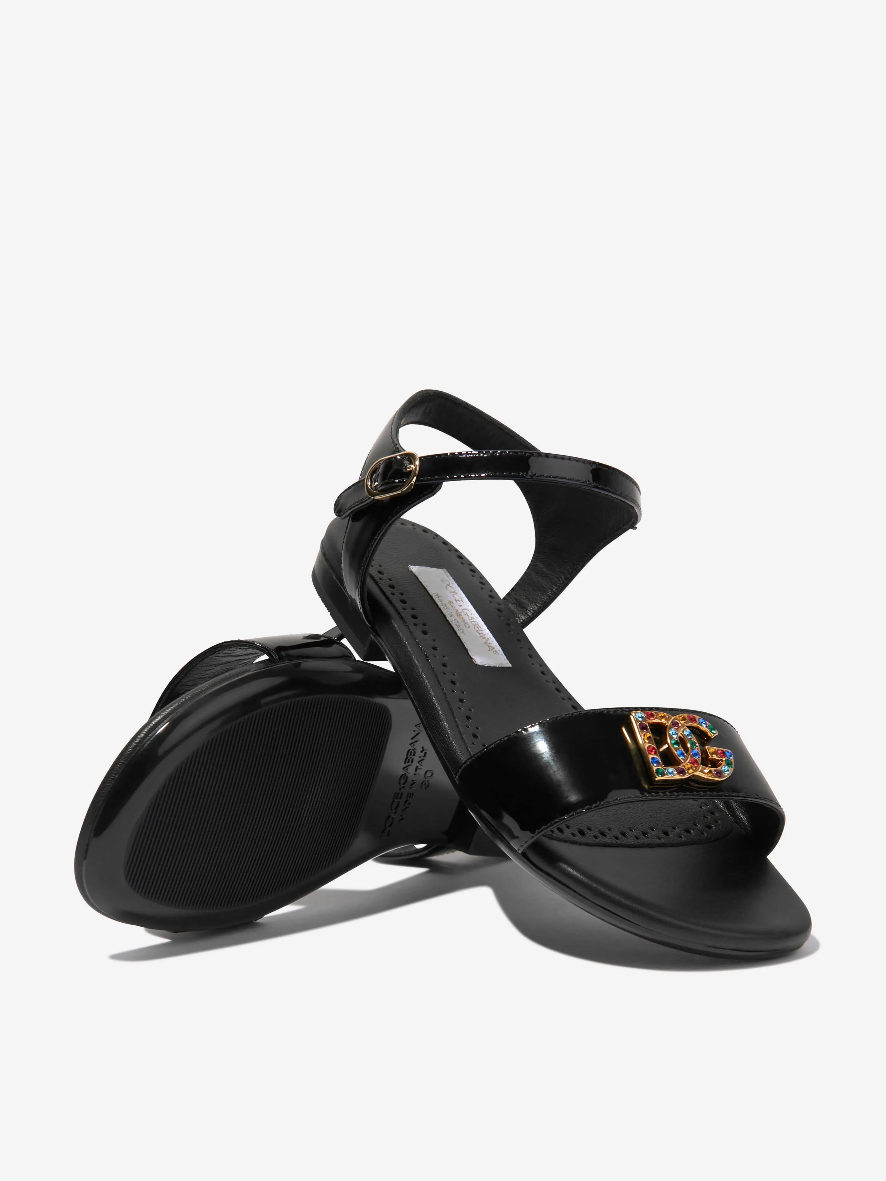 Dolce & Gabbana Girls Leather Logo Sandals in Black