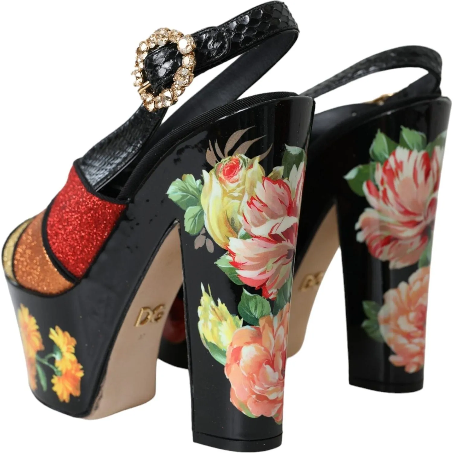 Dolce & Gabbana Multicolor Floral Crystal Platform Sandals Shoes