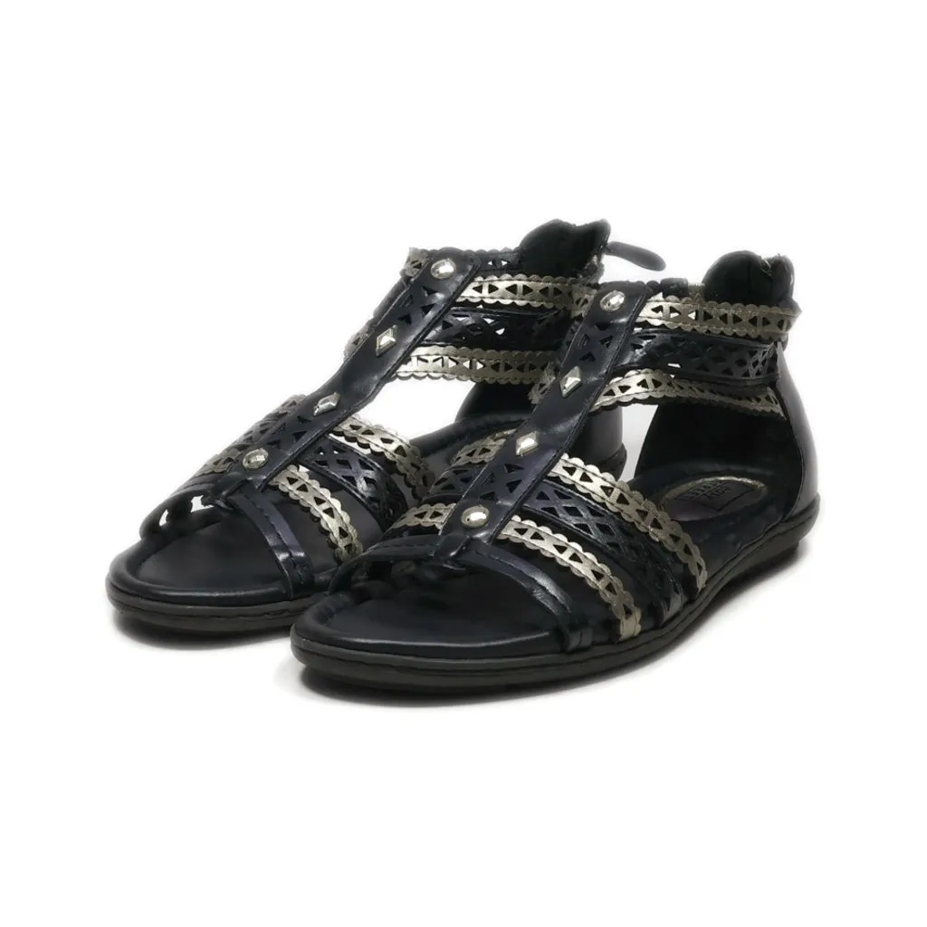 Easy Street Flat Sandals Leather Black Colour For Women