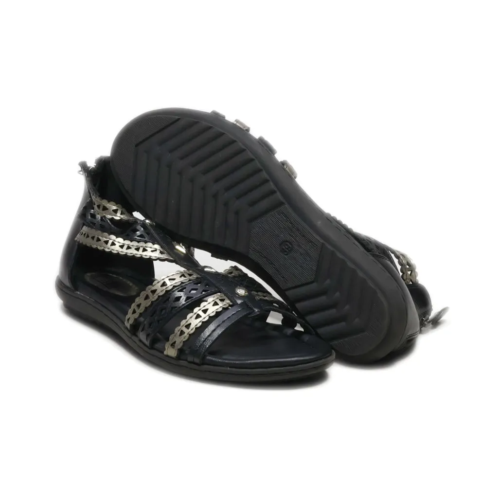 Easy Street Flat Sandals Leather Black Colour For Women