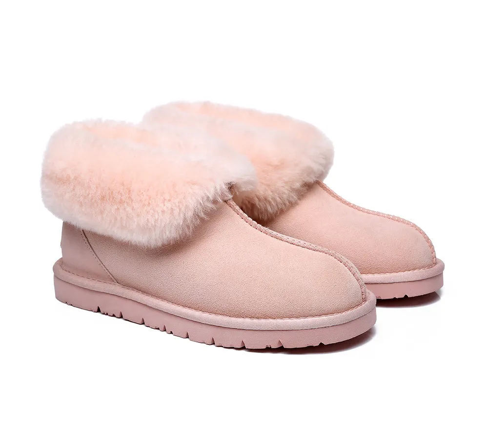 EVERAU® UGG Slippers Sheepskin Wool Collar Ankle Mallow