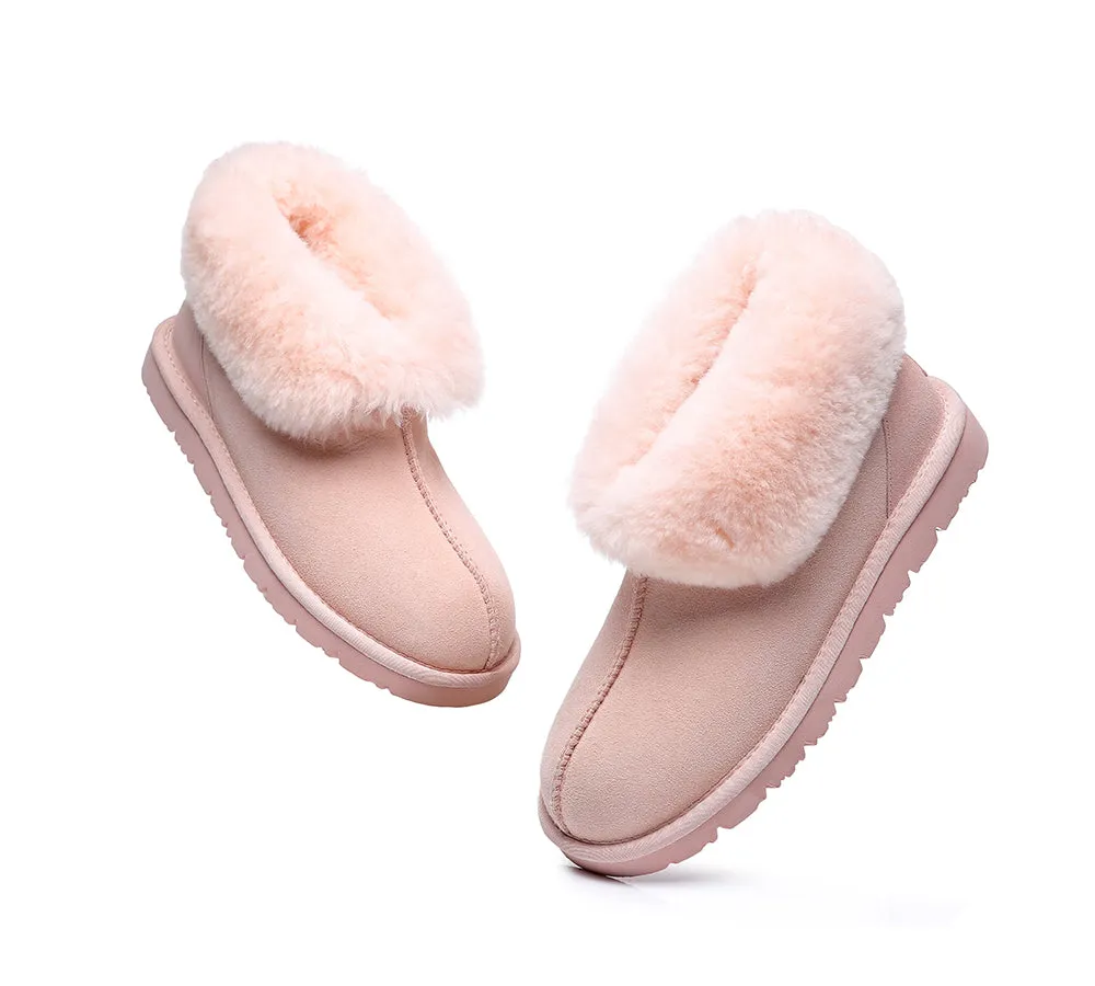 EVERAU® UGG Slippers Sheepskin Wool Collar Ankle Mallow