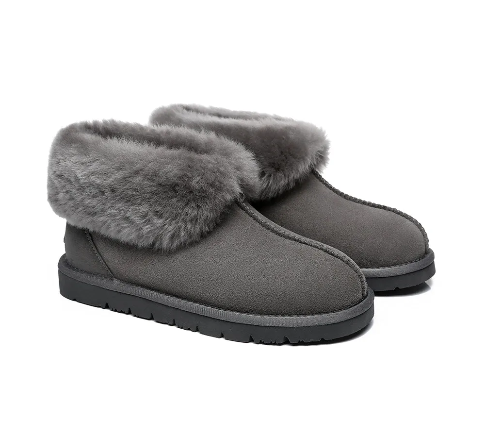 EVERAU® UGG Slippers Sheepskin Wool Collar Ankle Mallow