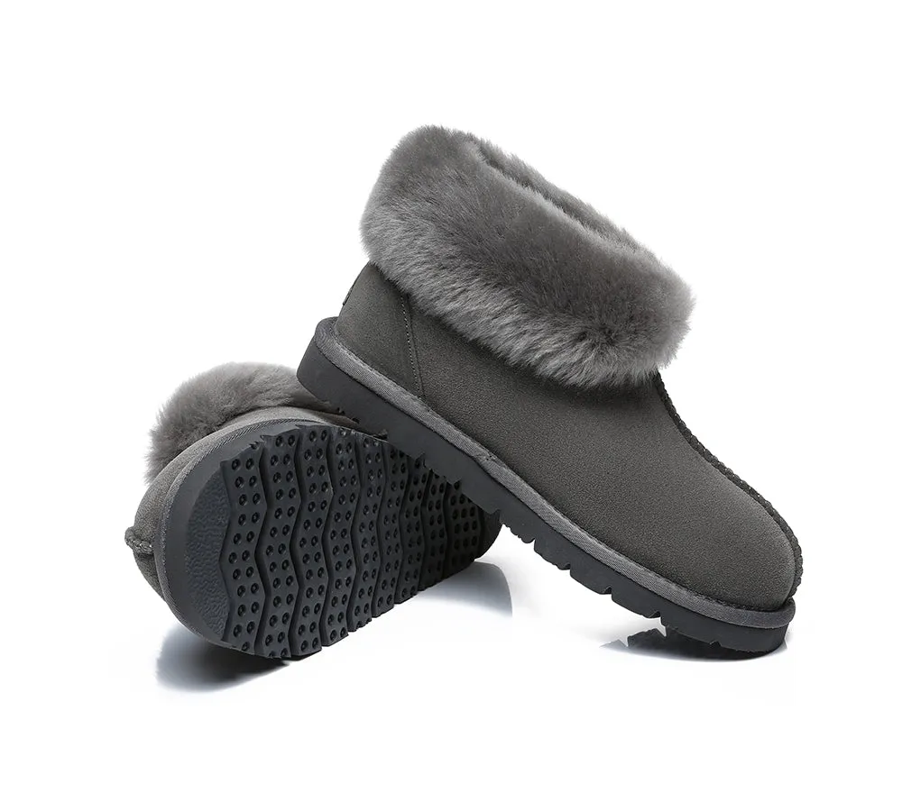 EVERAU® UGG Slippers Sheepskin Wool Collar Ankle Mallow