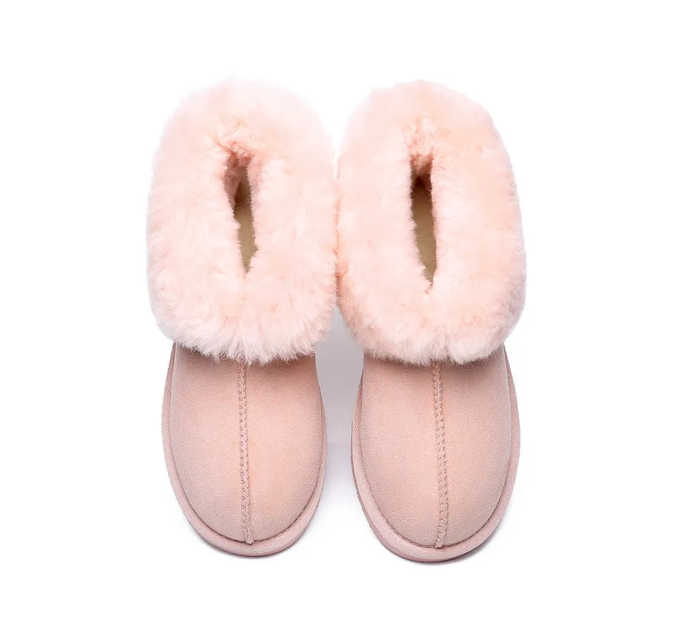 EVERAU® UGG Slippers Sheepskin Wool Collar Ankle Mallow