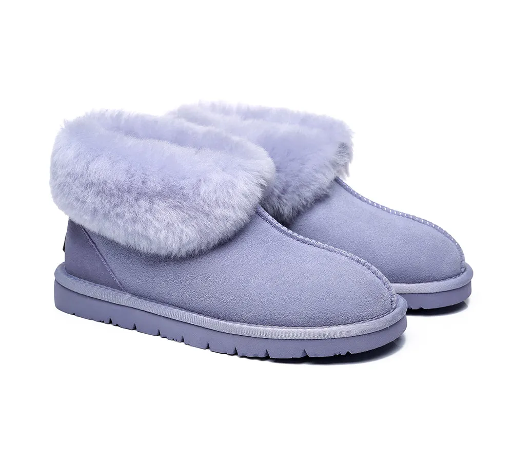 EVERAU® UGG Slippers Sheepskin Wool Collar Ankle Mallow