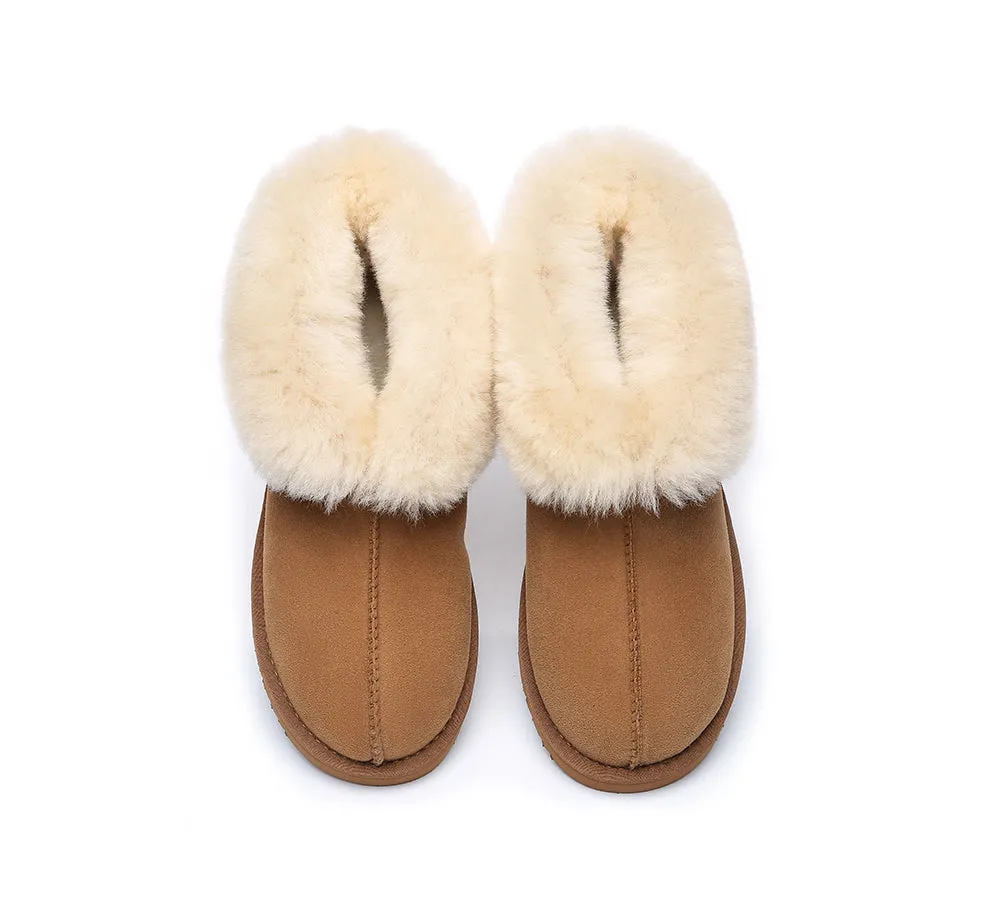 EVERAU® UGG Slippers Sheepskin Wool Collar Ankle Mallow