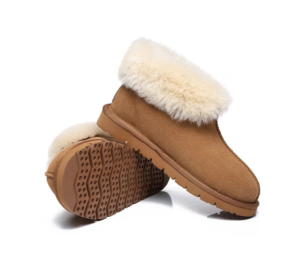 EVERAU® UGG Slippers Sheepskin Wool Collar Ankle Mallow