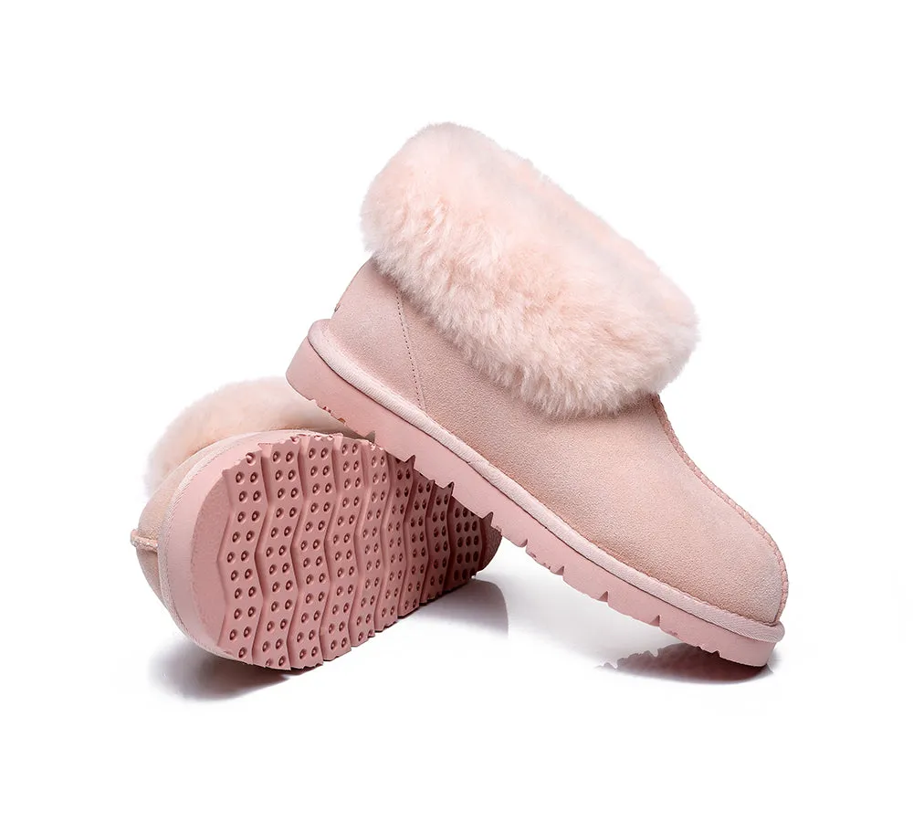 EVERAU® UGG Slippers Sheepskin Wool Collar Ankle Mallow