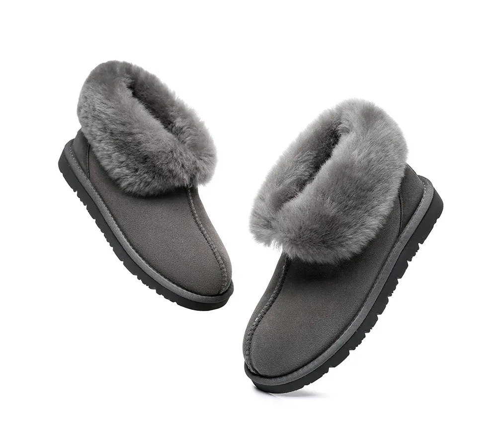 EVERAU® UGG Slippers Sheepskin Wool Collar Ankle Mallow