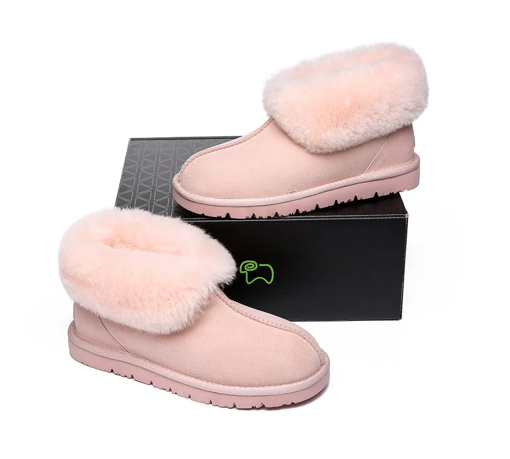 EVERAU® UGG Slippers Sheepskin Wool Collar Ankle Mallow