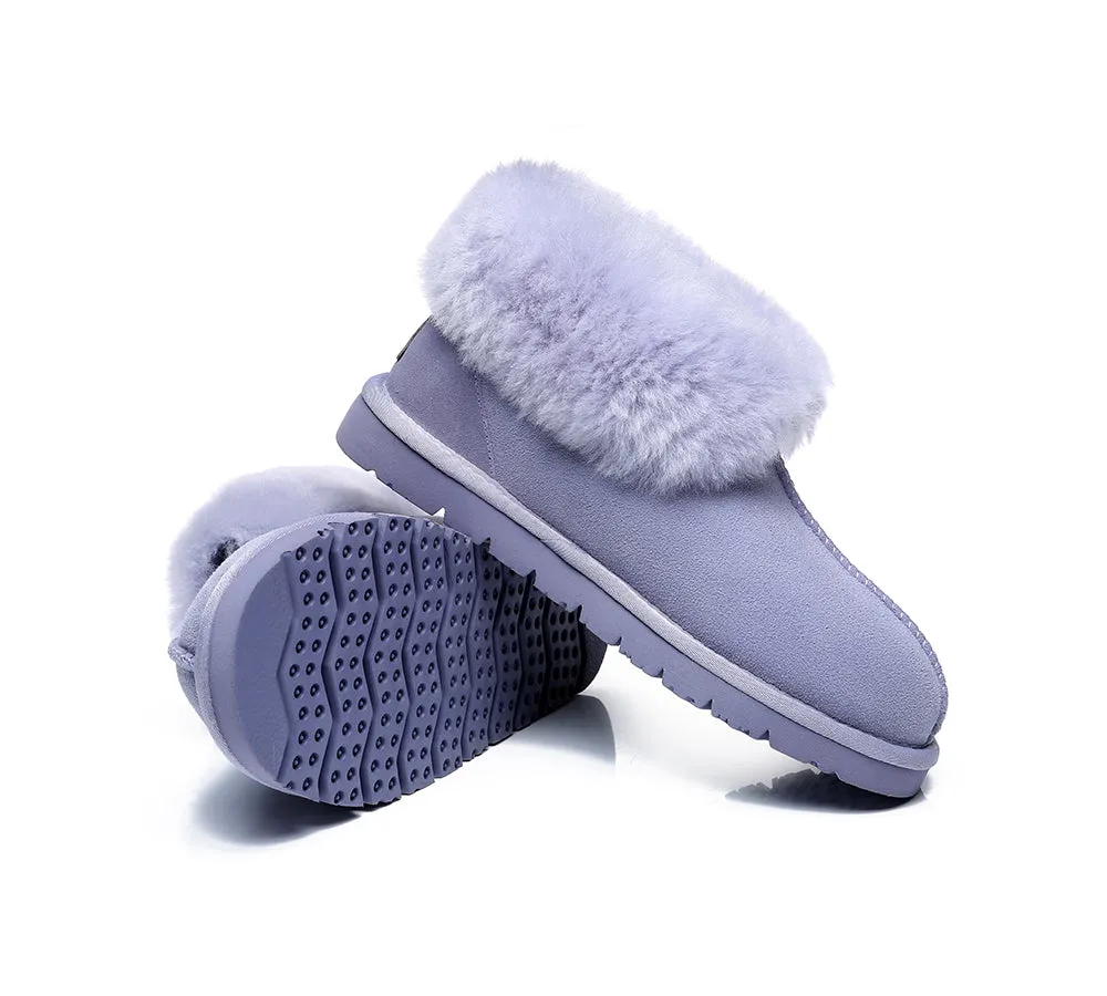 EVERAU® UGG Slippers Sheepskin Wool Collar Ankle Mallow