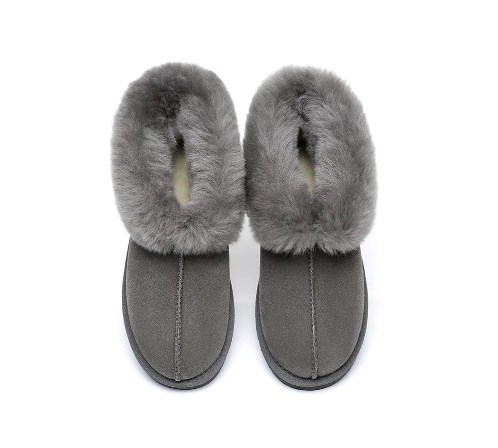 EVERAU® UGG Slippers Sheepskin Wool Collar Ankle Mallow