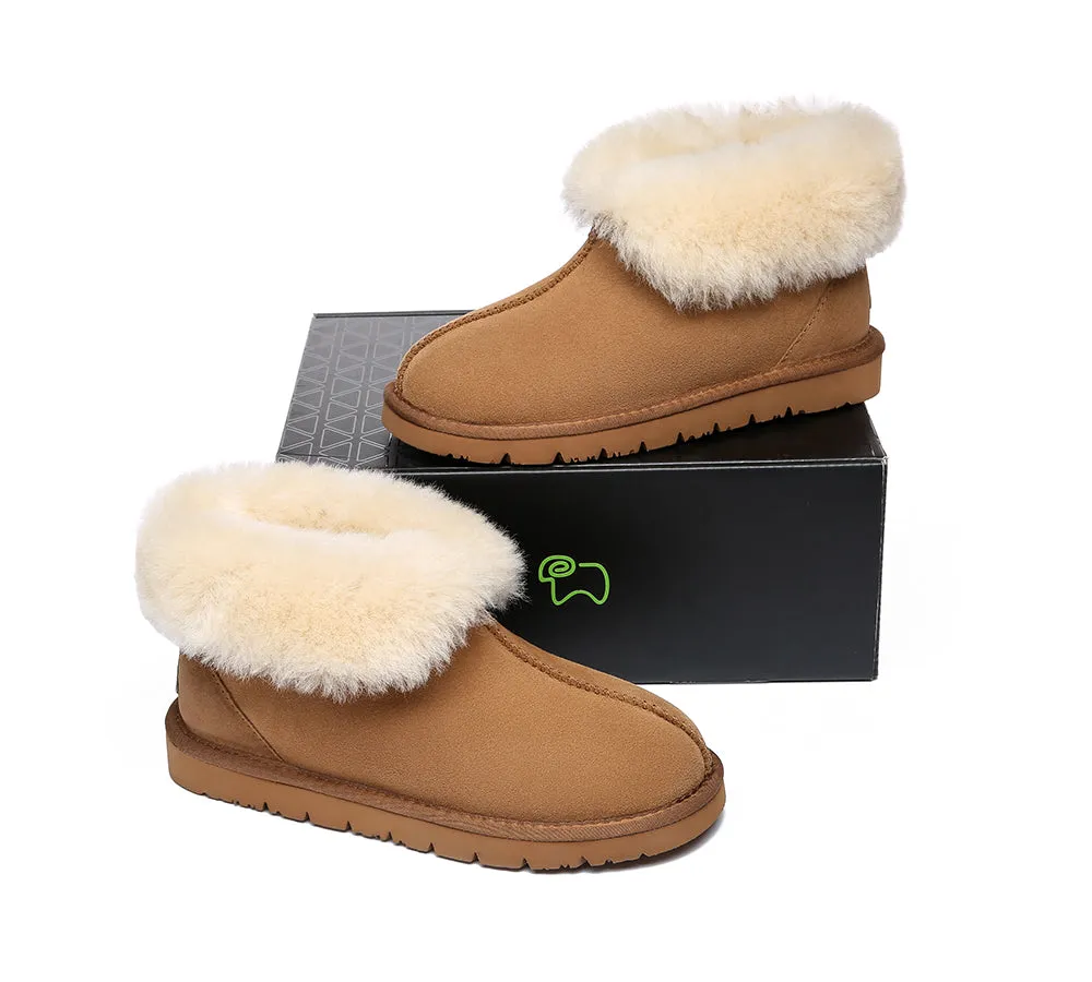 EVERAU® UGG Slippers Sheepskin Wool Collar Ankle Mallow