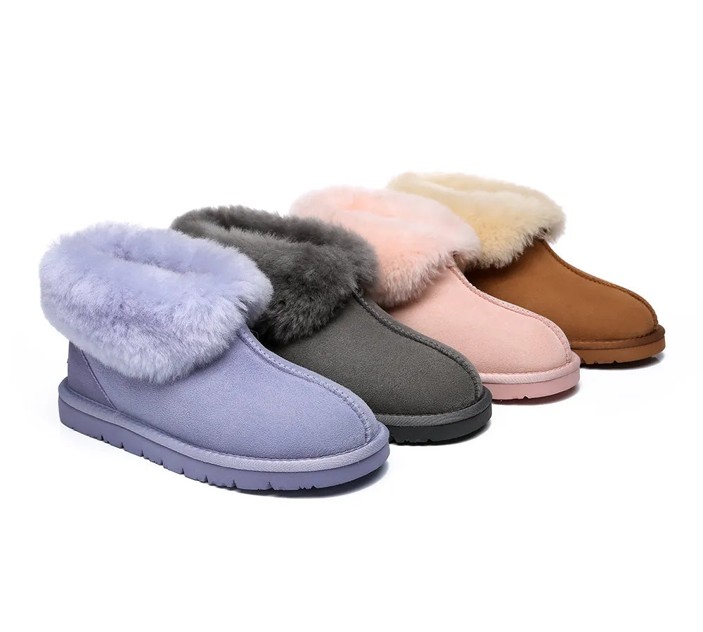 EVERAU® UGG Slippers Sheepskin Wool Collar Ankle Mallow