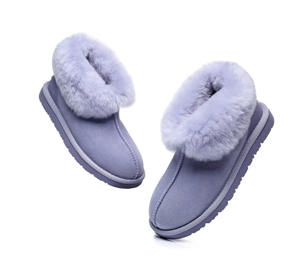 EVERAU® UGG Slippers Sheepskin Wool Collar Ankle Mallow