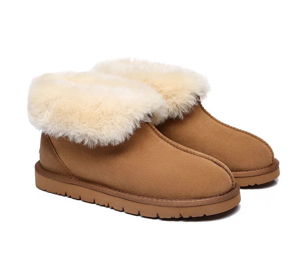 EVERAU® UGG Slippers Sheepskin Wool Collar Ankle Mallow