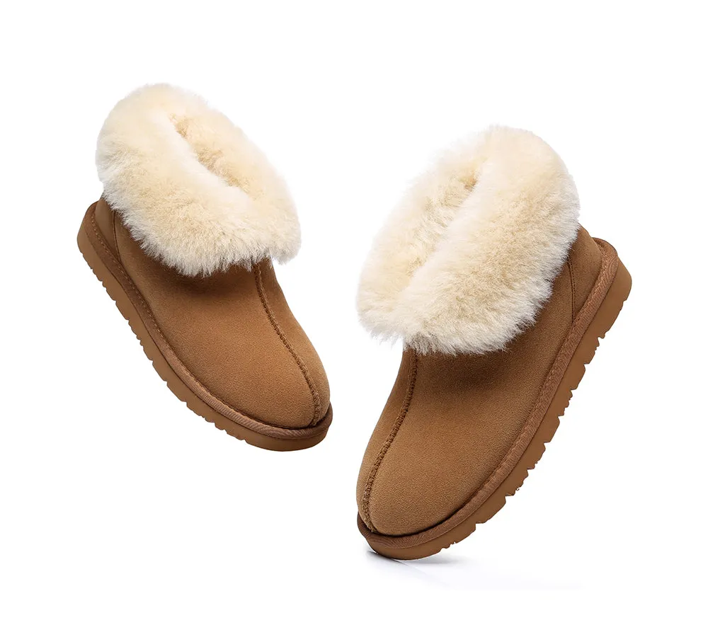 EVERAU® UGG Slippers Sheepskin Wool Collar Ankle Mallow