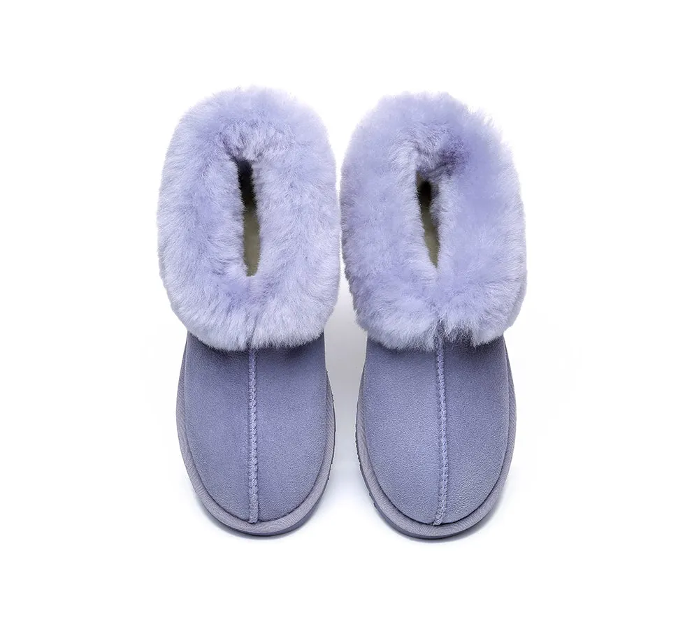 EVERAU® UGG Slippers Sheepskin Wool Collar Ankle Mallow