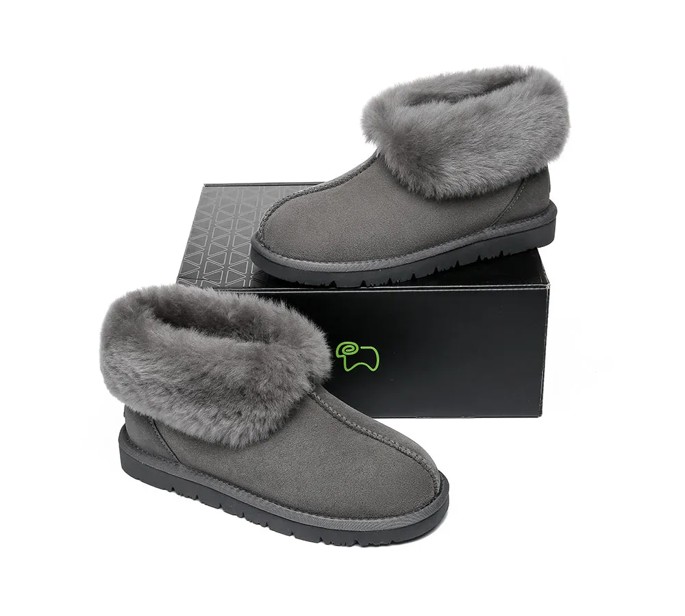 EVERAU® UGG Slippers Sheepskin Wool Collar Ankle Mallow