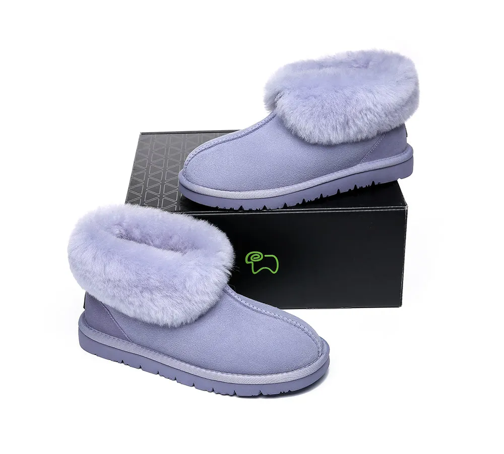 EVERAU® UGG Slippers Sheepskin Wool Collar Ankle Mallow