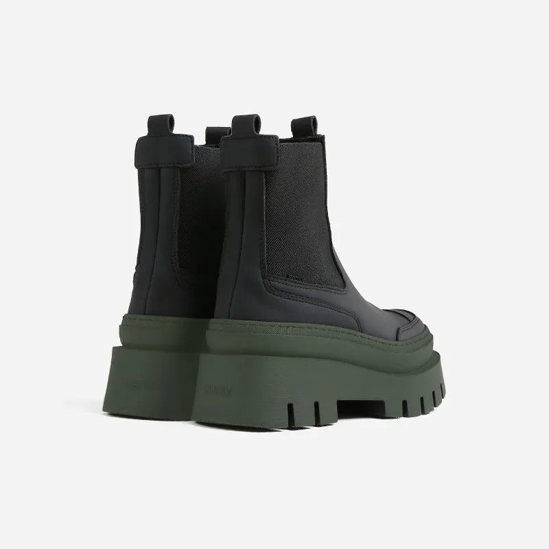 Evi Ann Black Khaki Biker Chelsea Boots