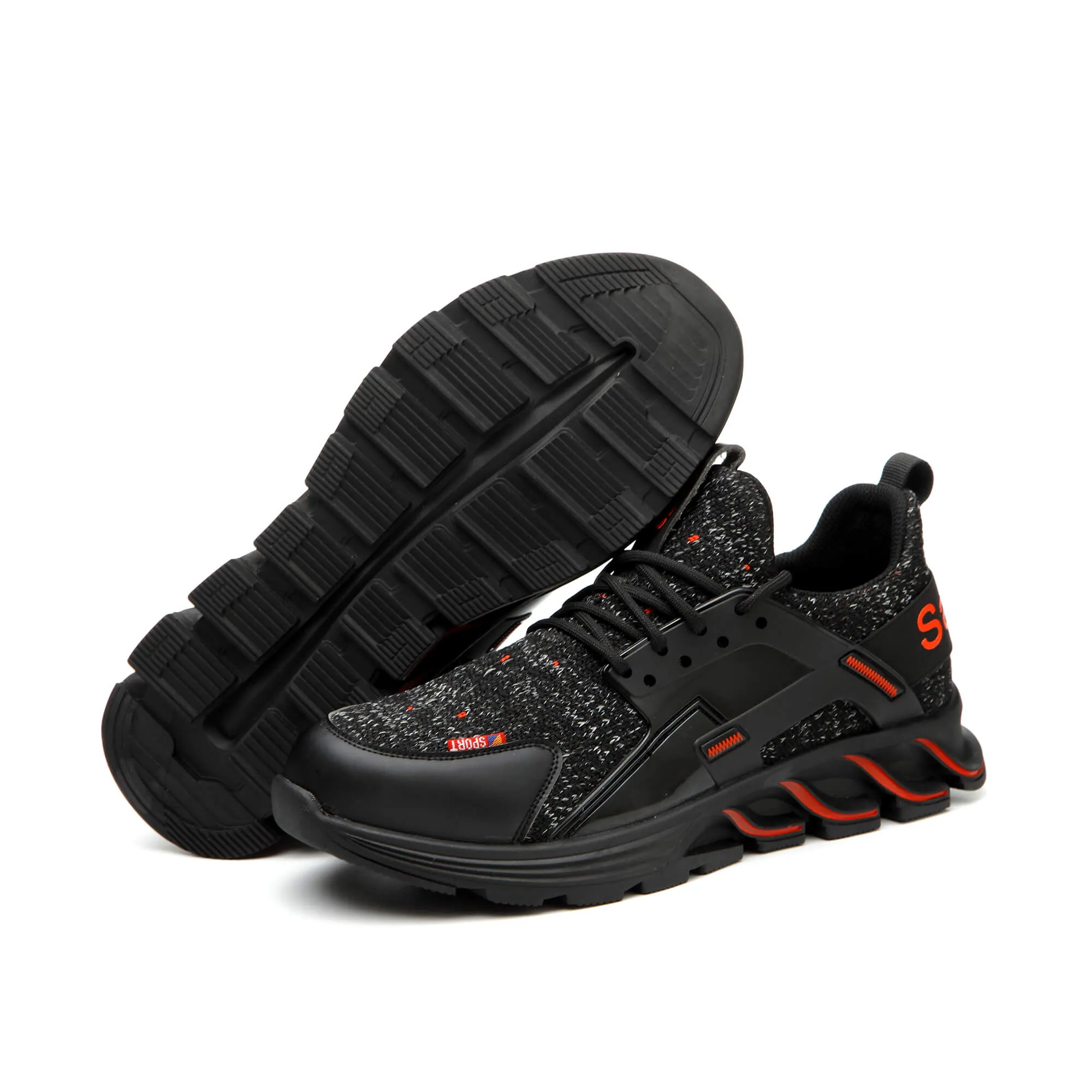 F19 BLACK RED Steel Toe Safety Shoes Lightweight for Men Women