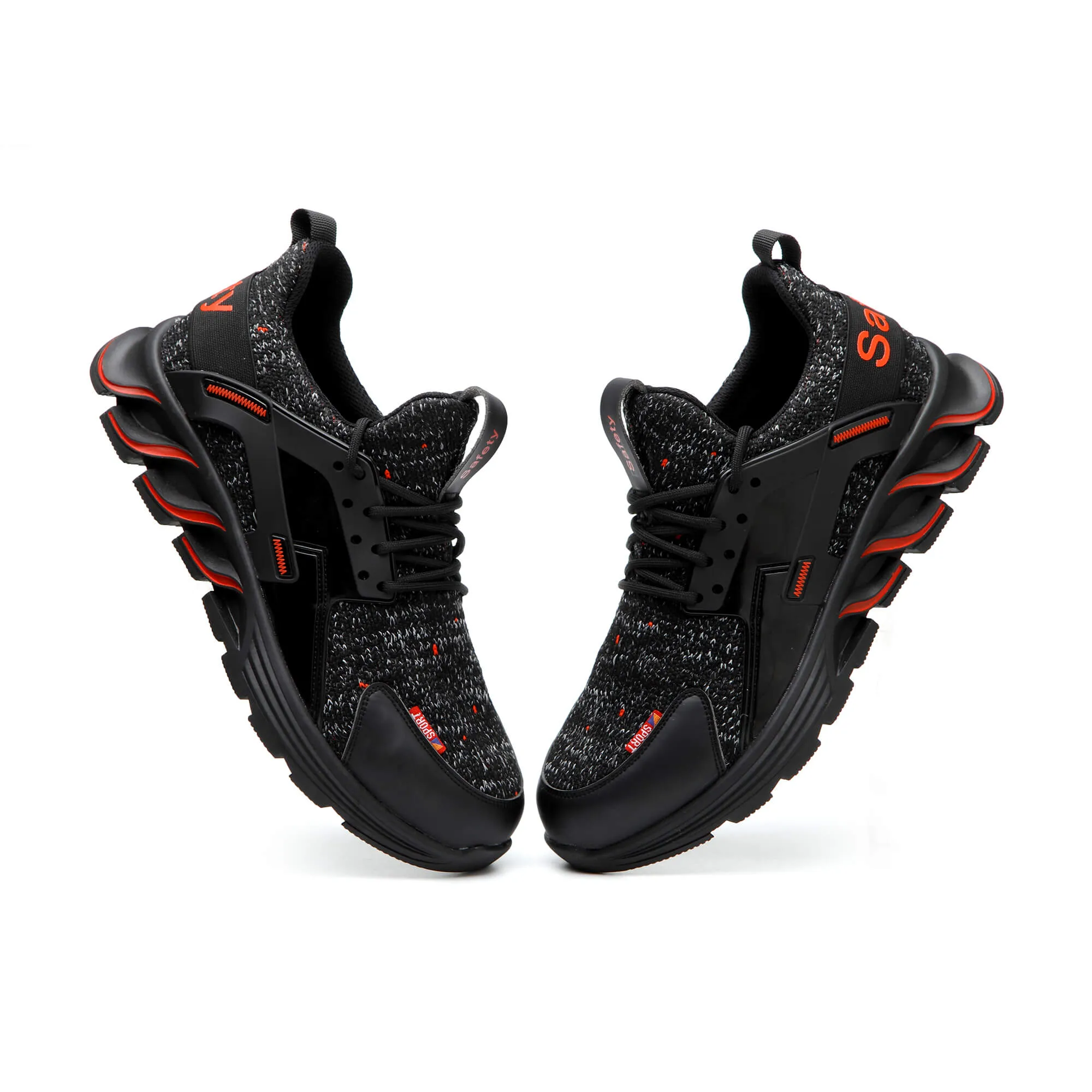 F19 BLACK RED Steel Toe Safety Shoes Lightweight for Men Women