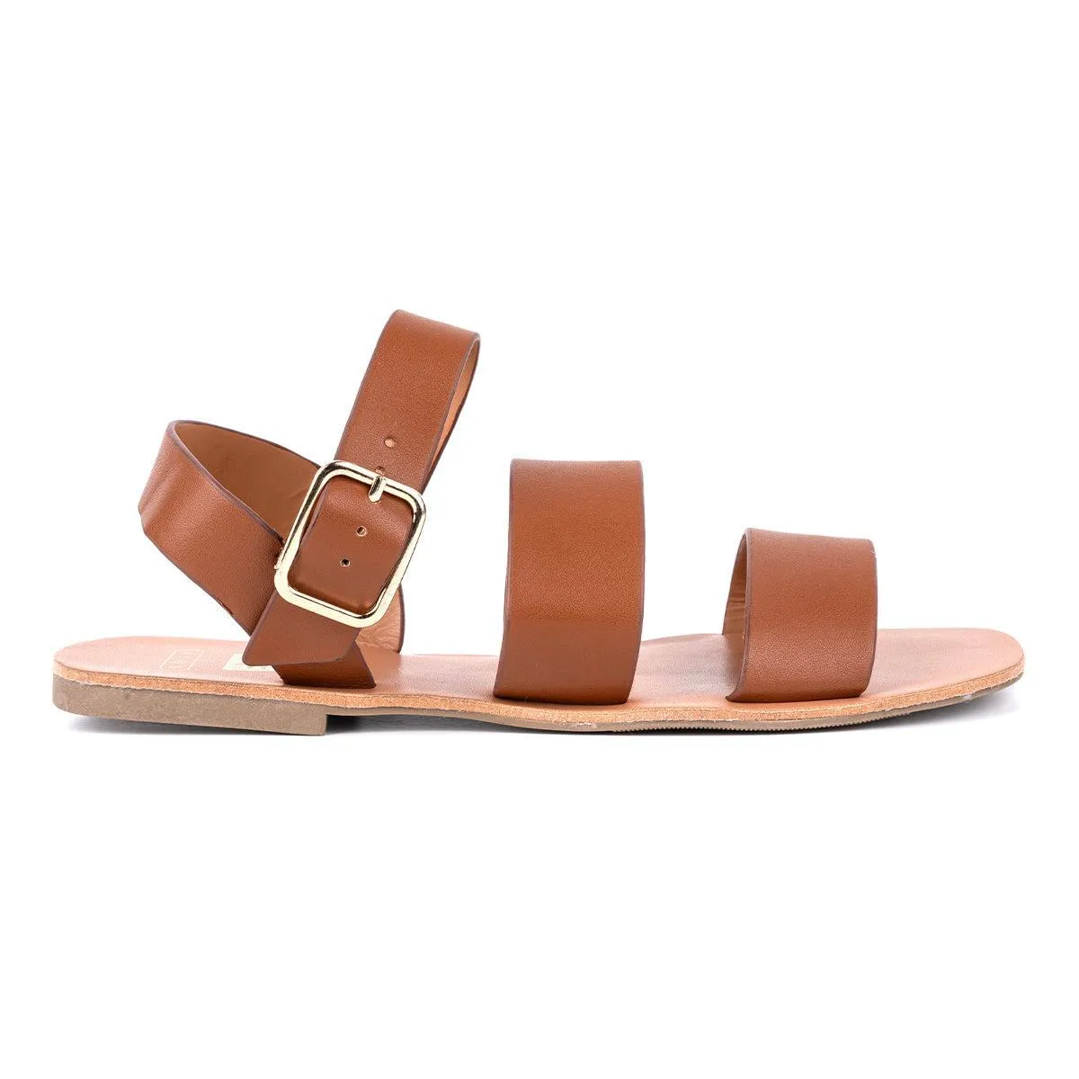 F&F Strap Flat Sandals Leather Brown Colour For Women