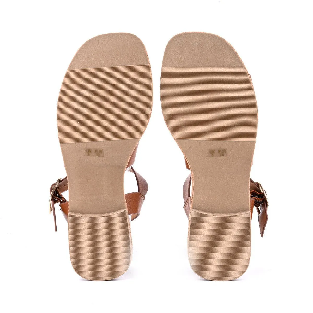 F&F Strap Flat Sandals Leather Brown Colour For Women