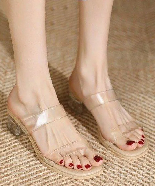 Fashion Apricot Clear Chunky Women Slide Sandals Peep Toe AP1057