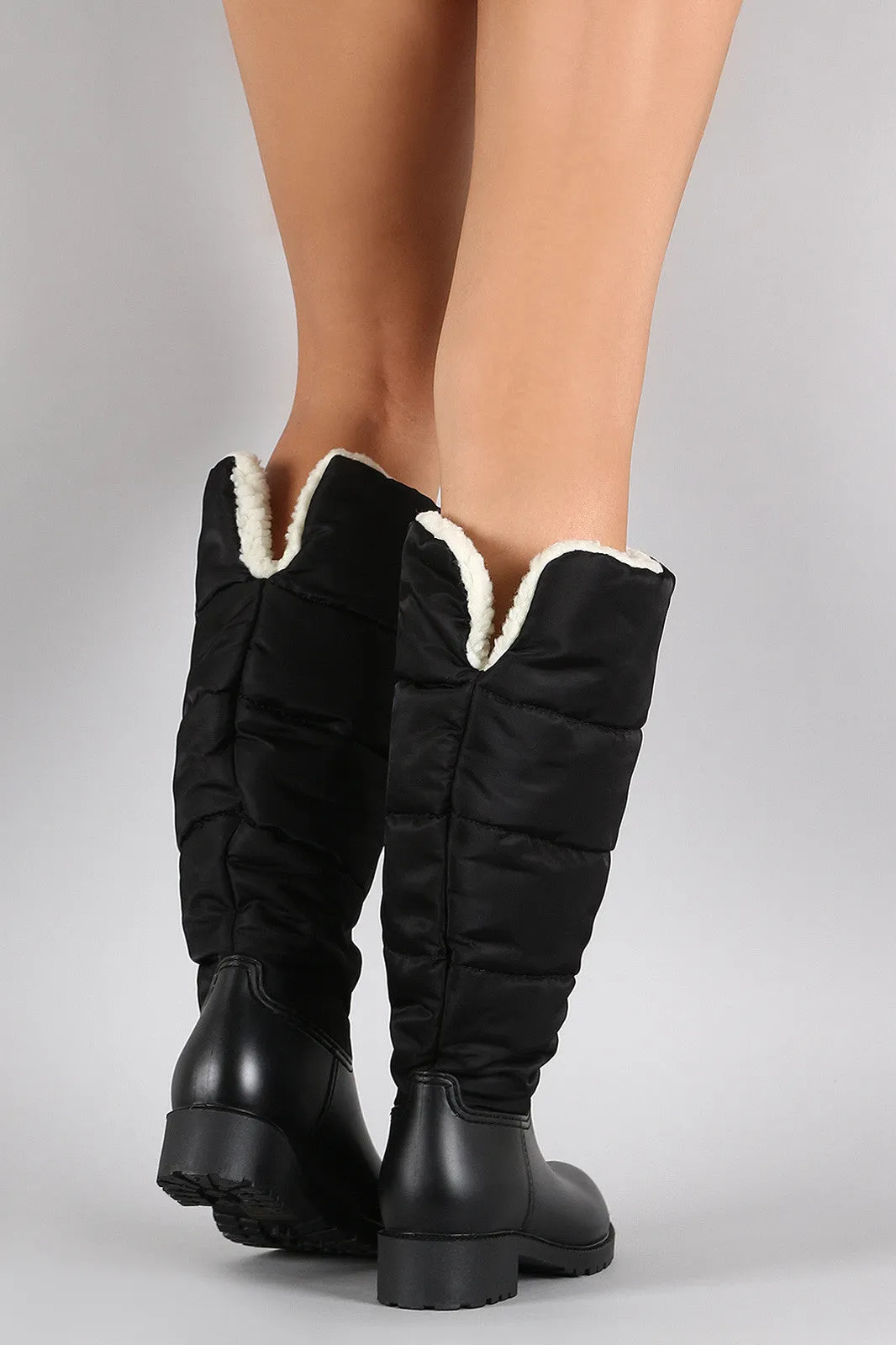 Faux Shearling Cuff Knee High Rain Boots