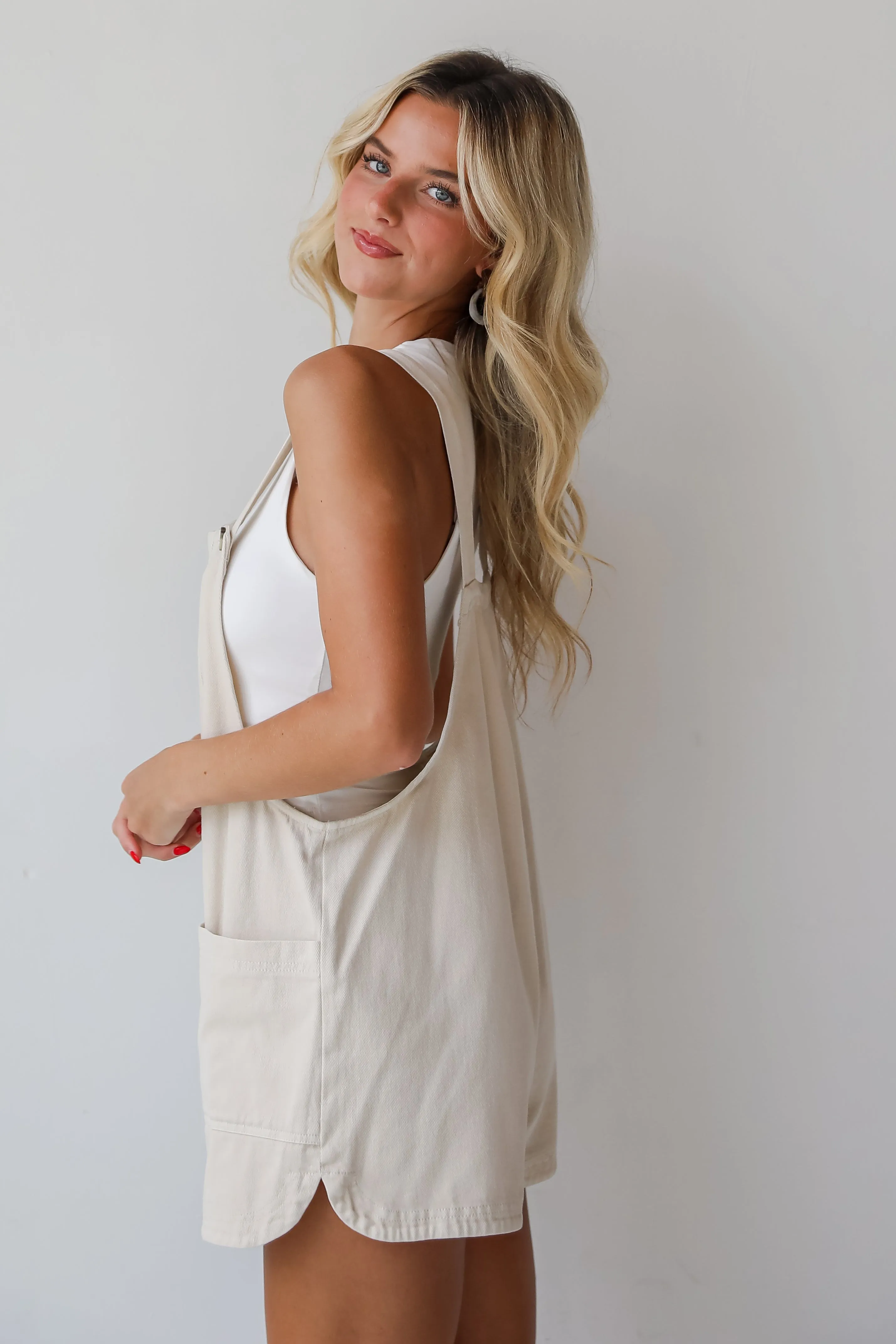 FINAL SALE - My Favorite Look Cream Denim Overall Romper